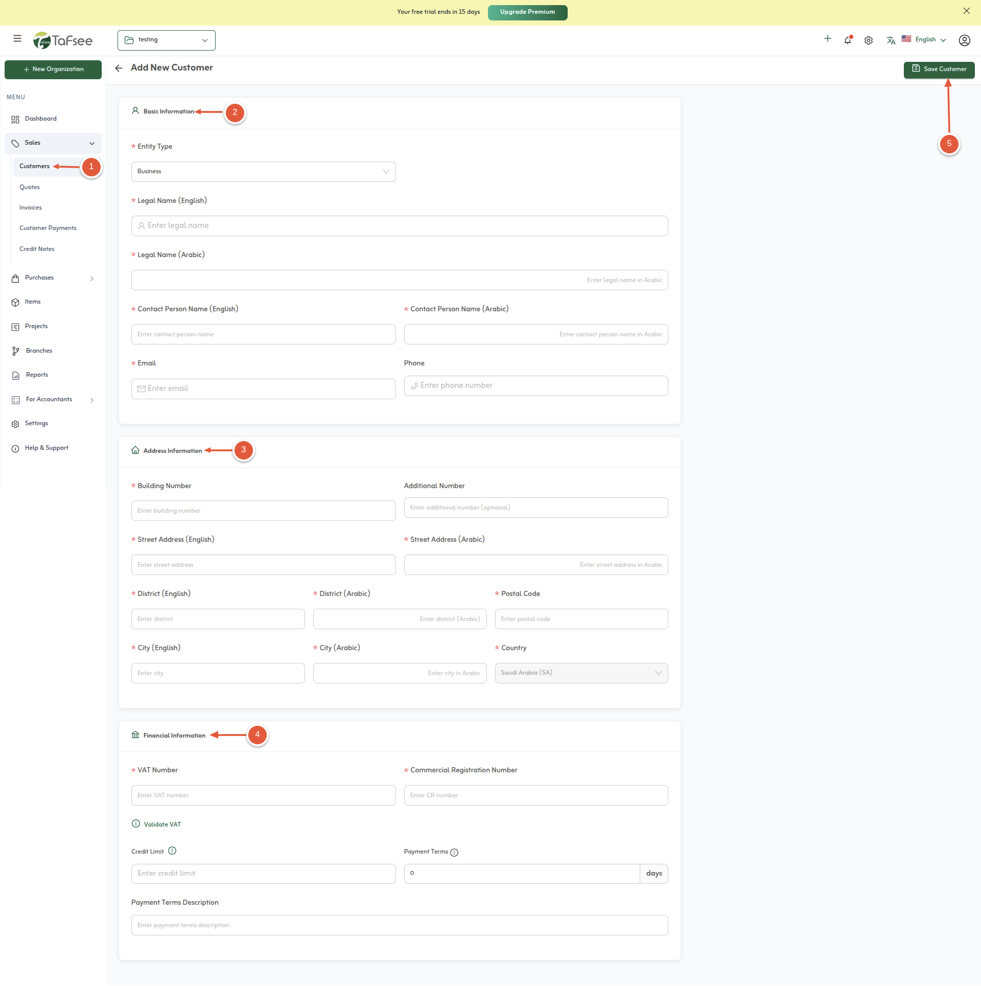 Create New Customer in Tafsee Books