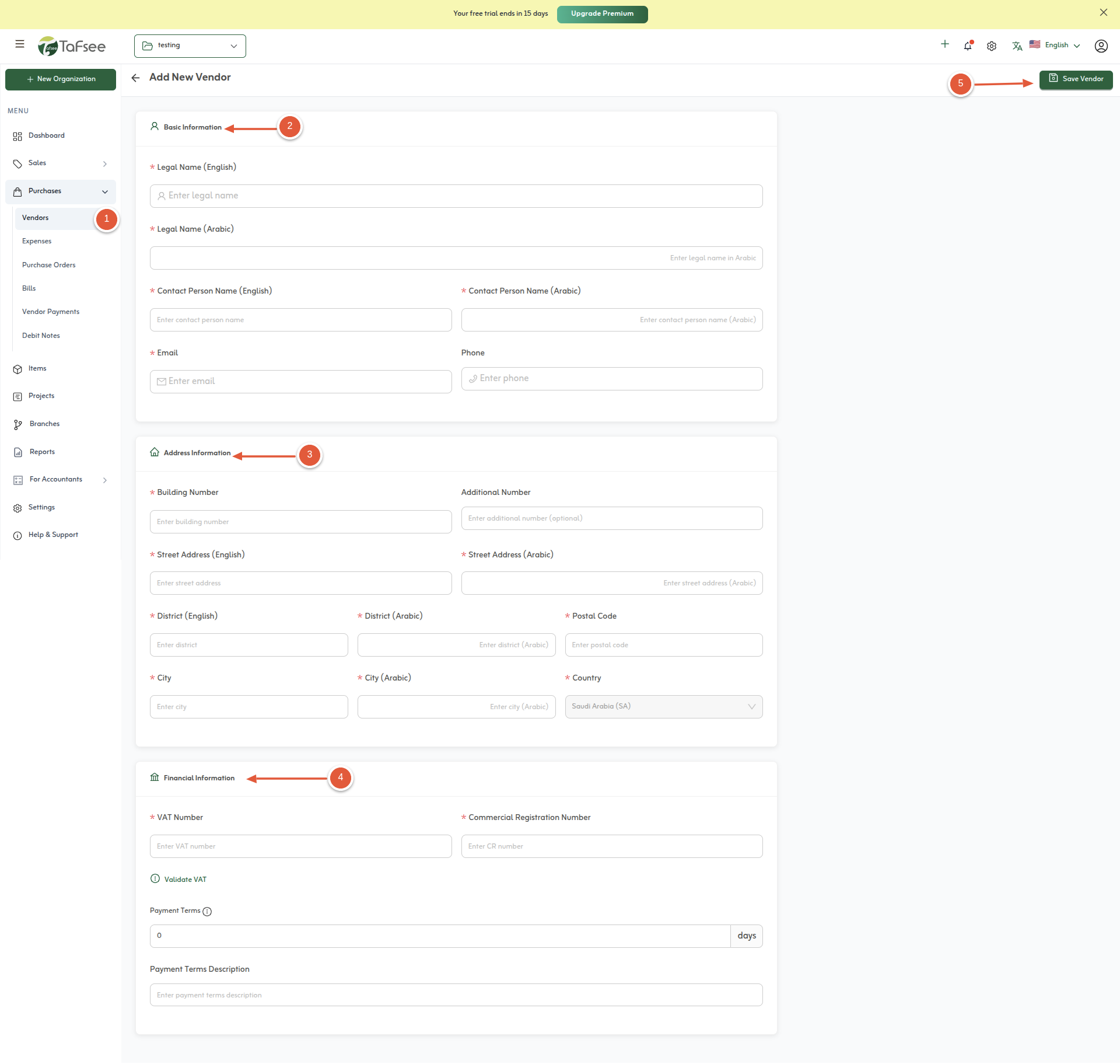 Create New Vendor in Tafsee Books